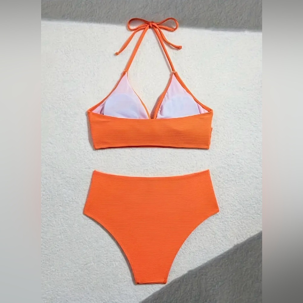 New Stylish tangerine 2pc ribbed Bikini Set women’s Large bathing suit swim… - Picture 4 of 5